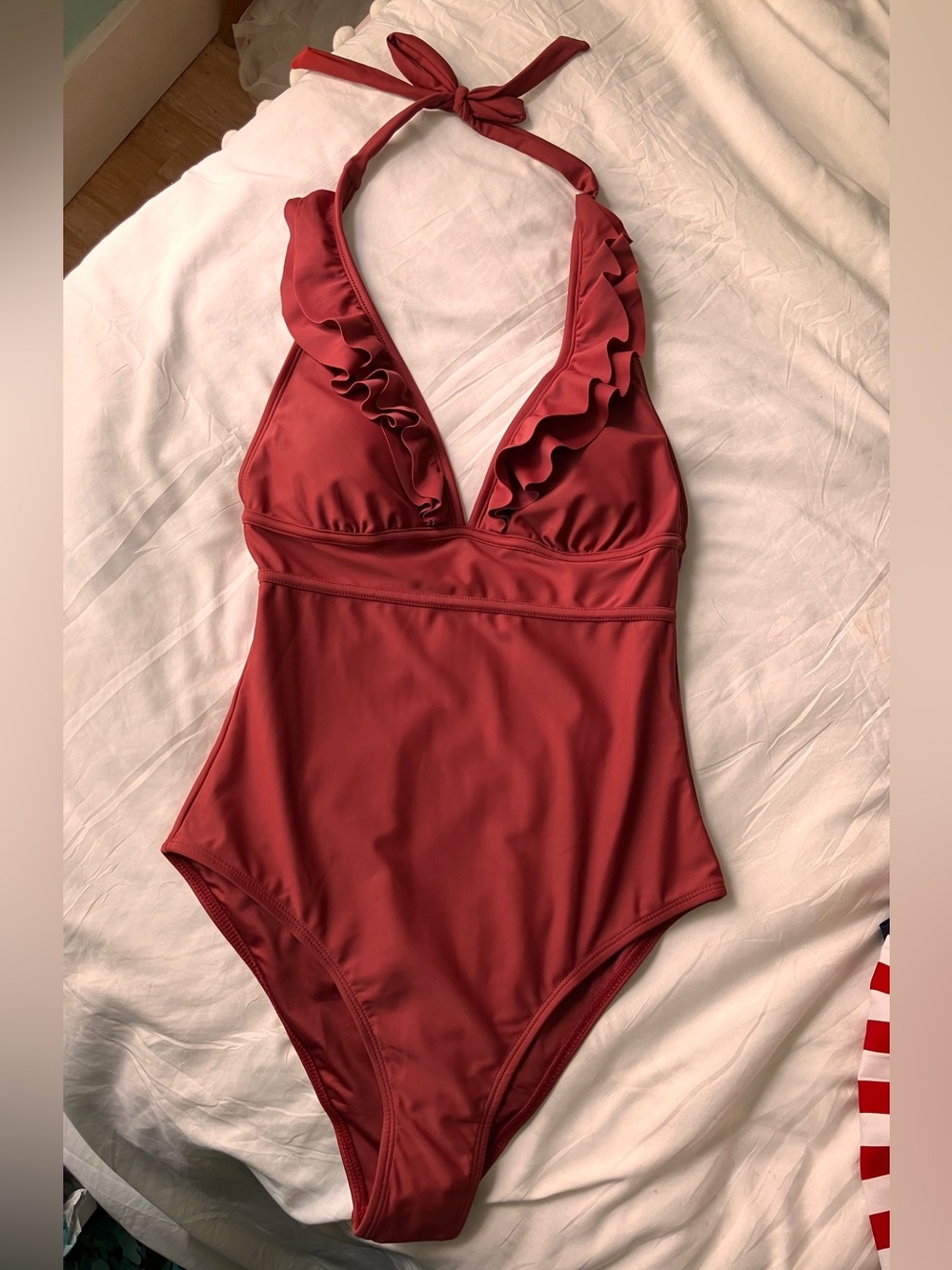 Cupshe Red Ruffled Halter Women’s One-Piece Swimsuit